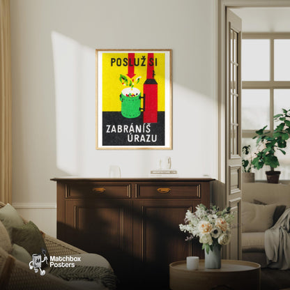 Put Trash in the Bin - vintage matchbox label print - living room mockup