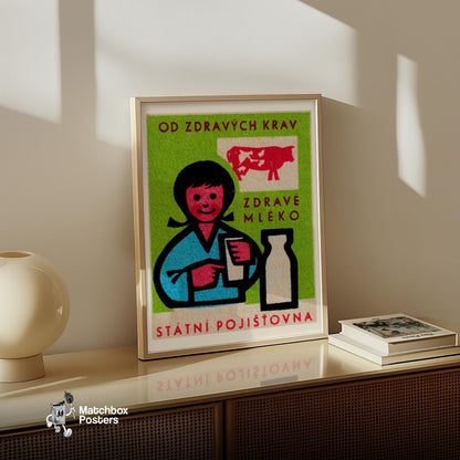 Child with Milk - vintage matchbox label print - bedroom mockup