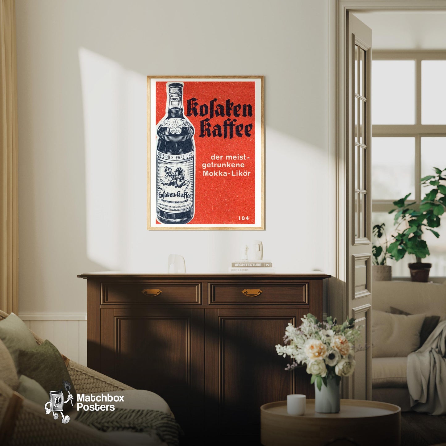 Cossack Coffee - vintage matchbox label print - living room mockup