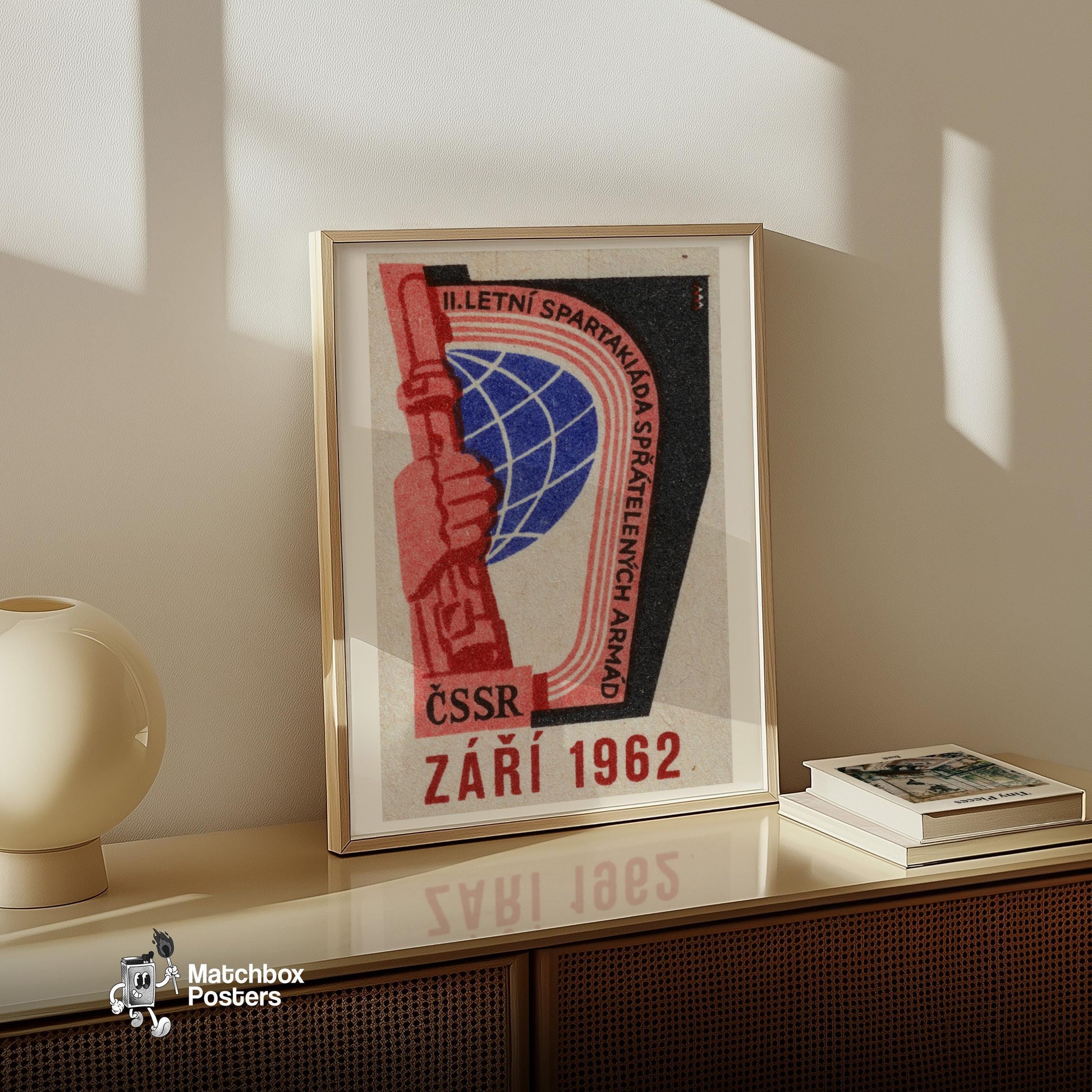 Spartakiad Torch - vintage matchbox label print - size comparison