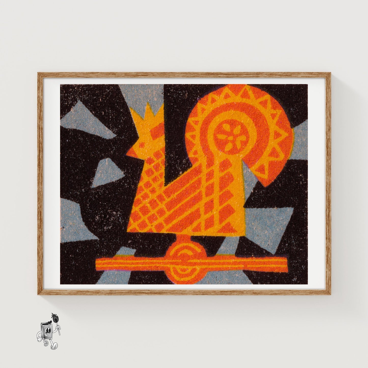 Orange Folk Bird - vintage matchbox label print