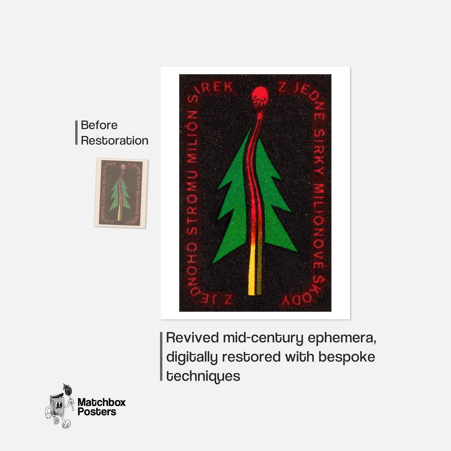 Green Tree - vintage matchbox label print - framed wall art preview