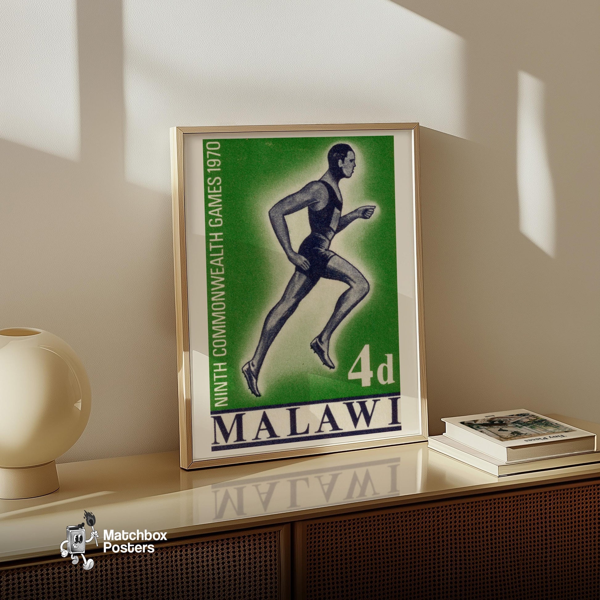 Running Athlete - vintage matchbox label print - size comparison