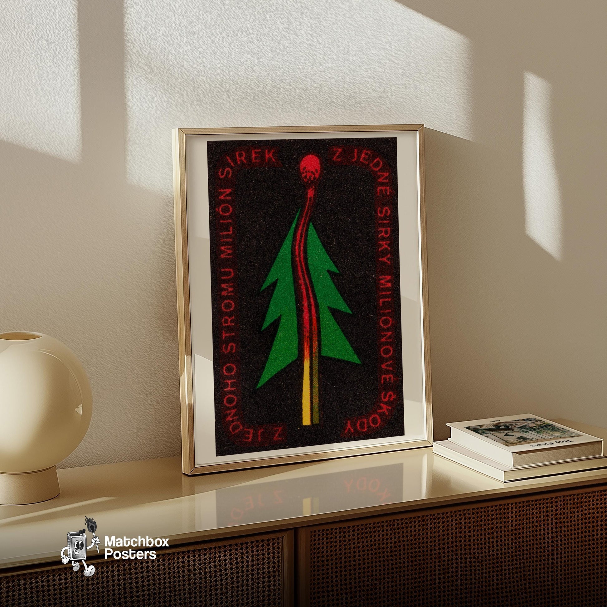 Green Tree - vintage matchbox label print - size comparison