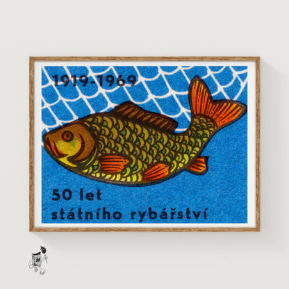 Fish - vintage matchbox label print