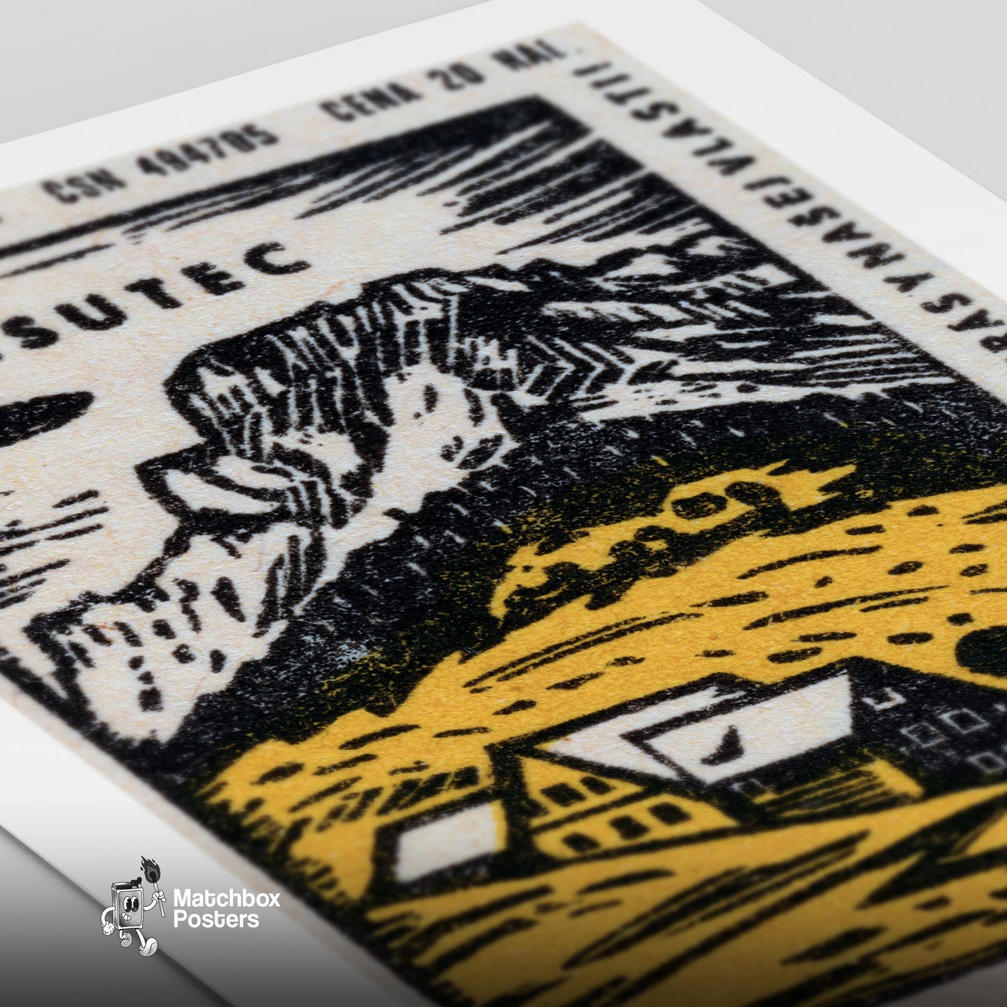 Yellow Cabin - vintage matchbox label print - close-up detail