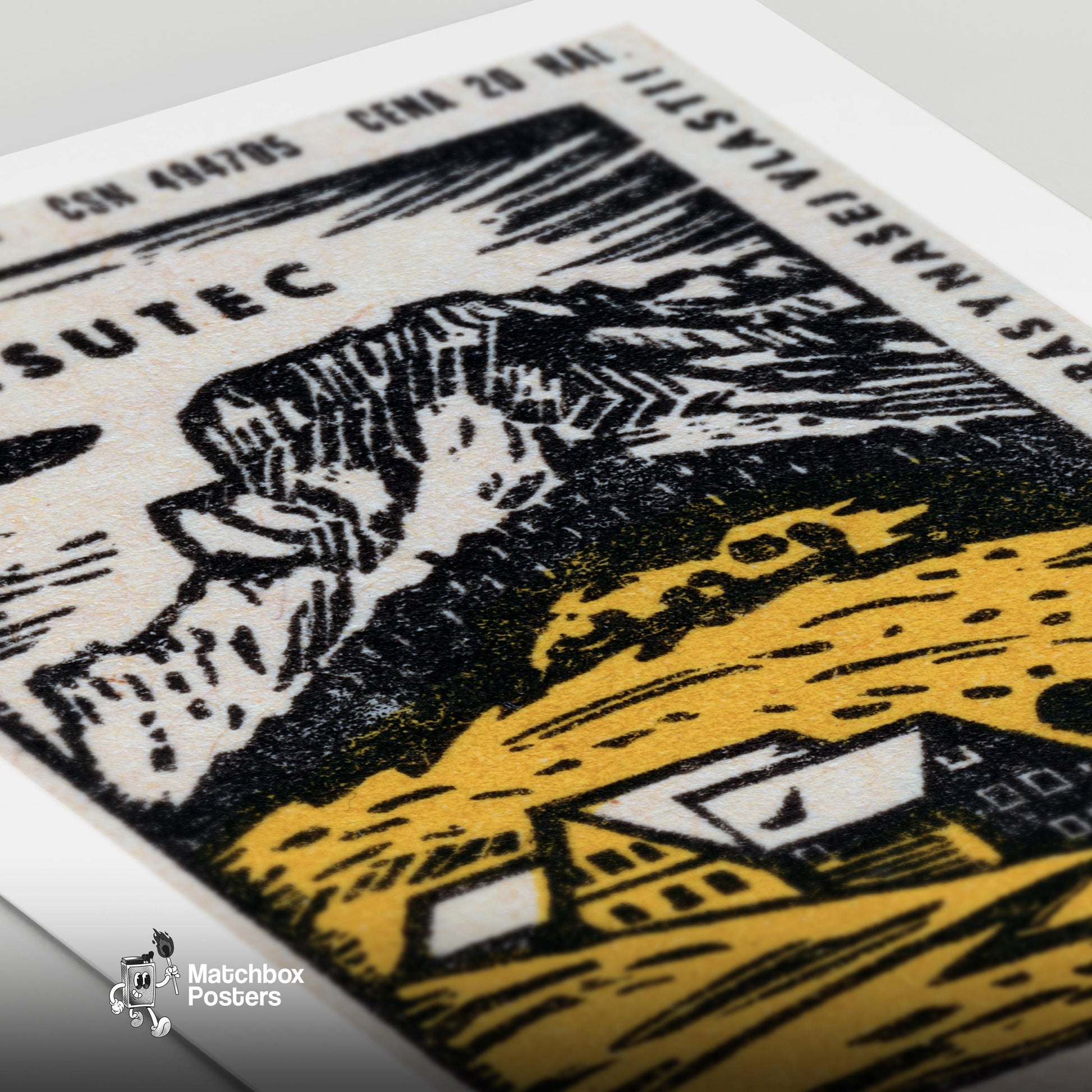 Yellow Cabin - vintage matchbox label print - close-up detail