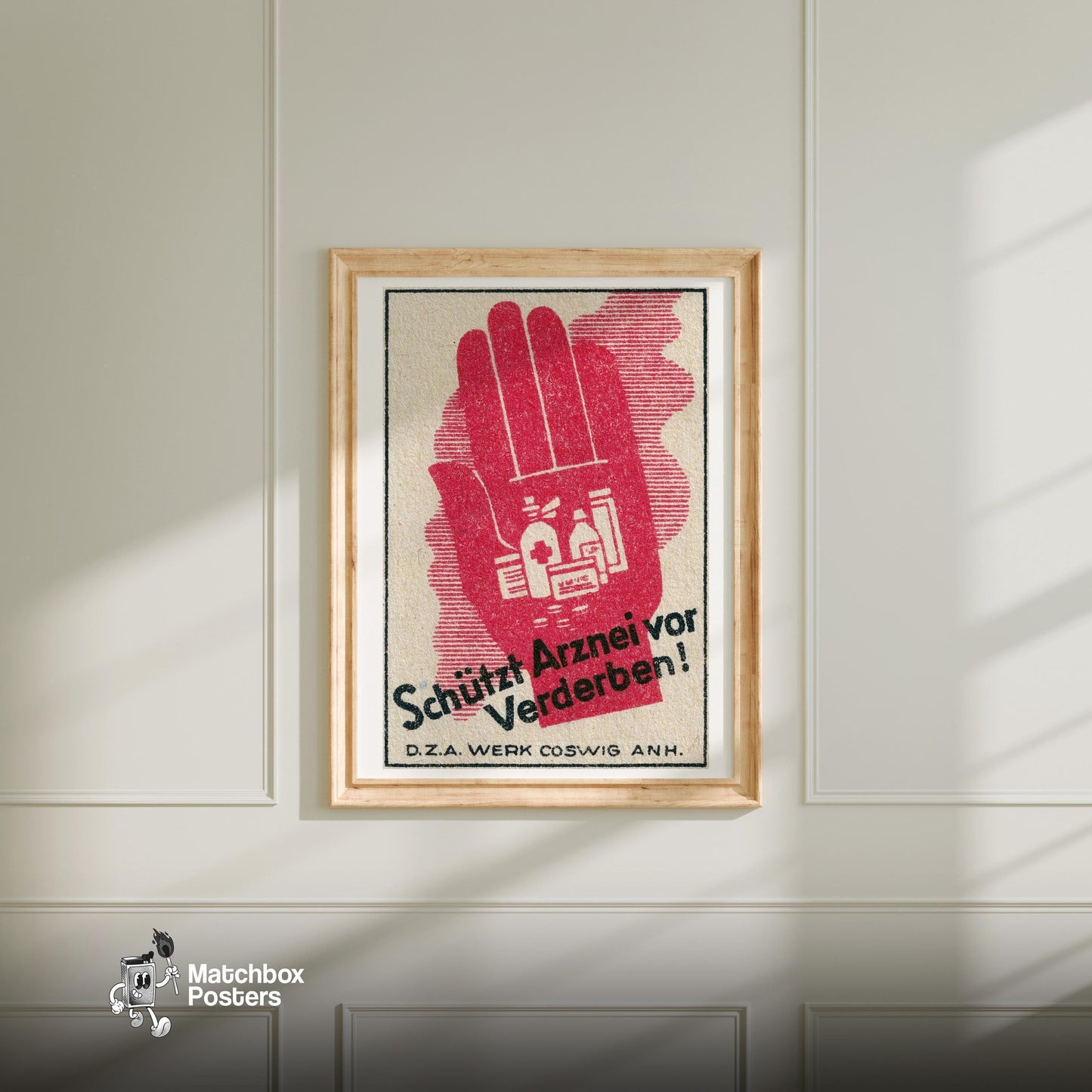 Don't Let Medicine Spoil - vintage matchbox label print - bedroom mockup