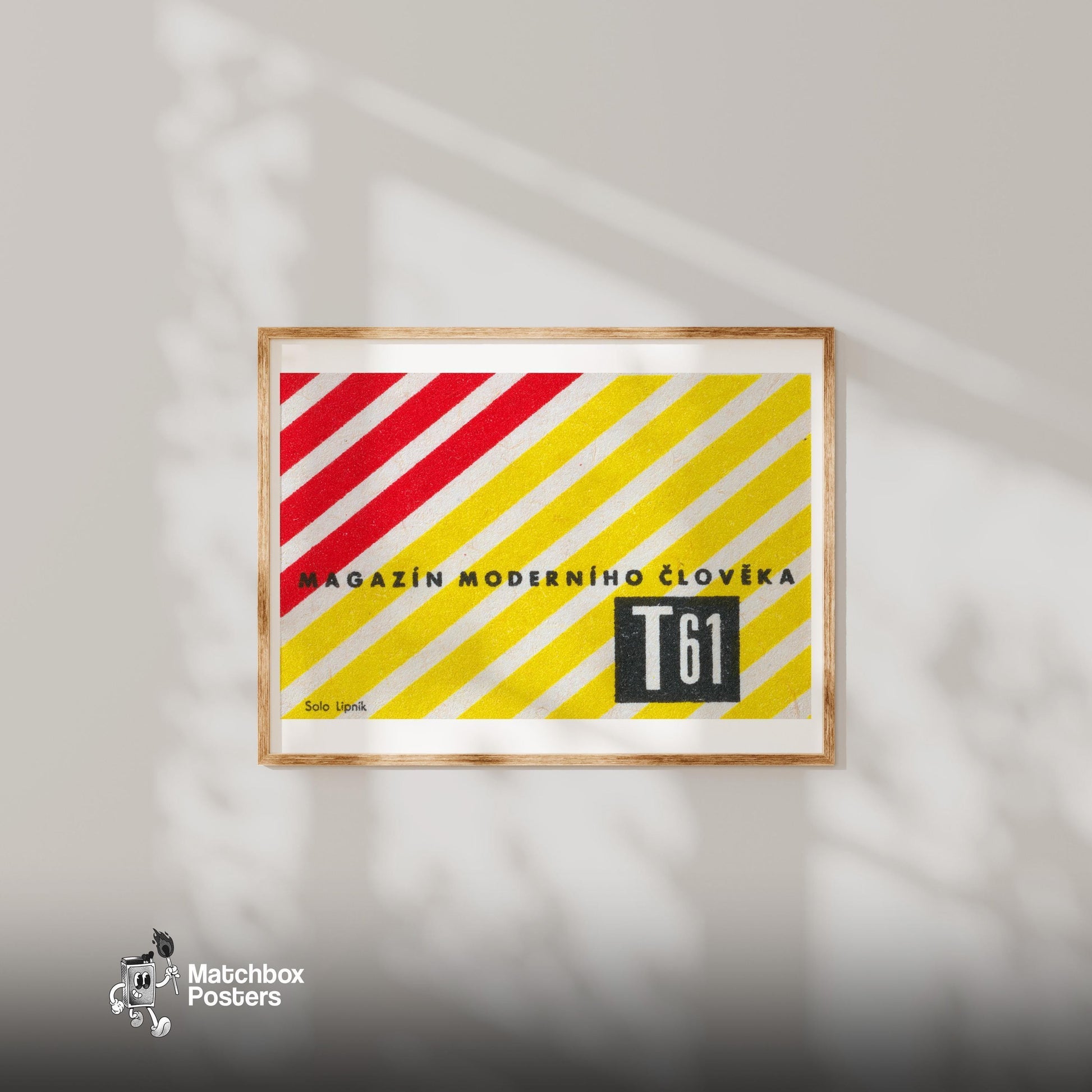 Modern Man Magazine - vintage matchbox label print - bedroom mockup