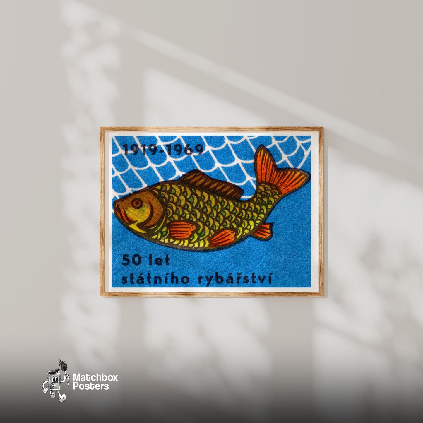 Fish - vintage matchbox label print - bedroom mockup
