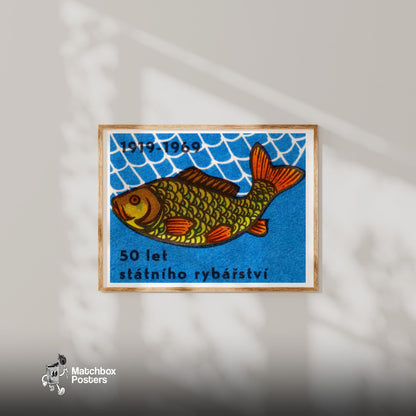 Fish - vintage matchbox label print - bedroom mockup