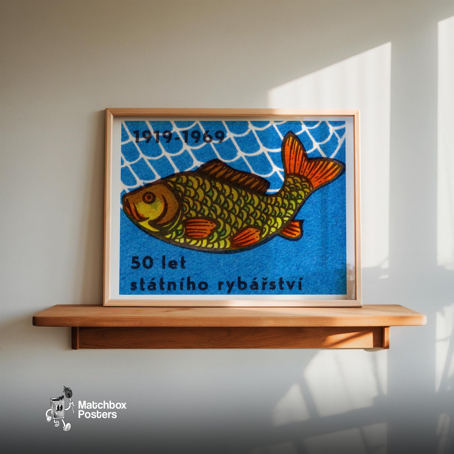 Fish - vintage matchbox label print - size comparison