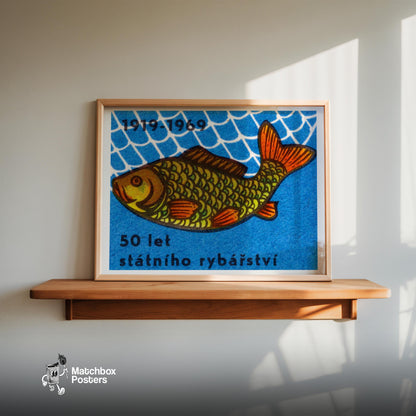 Fish - vintage matchbox label print - size comparison