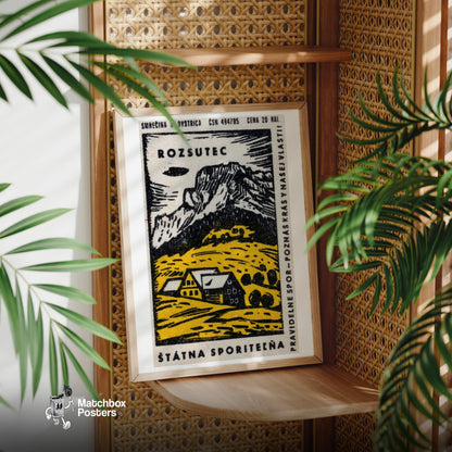 Yellow Cabin - vintage matchbox label print - office wall