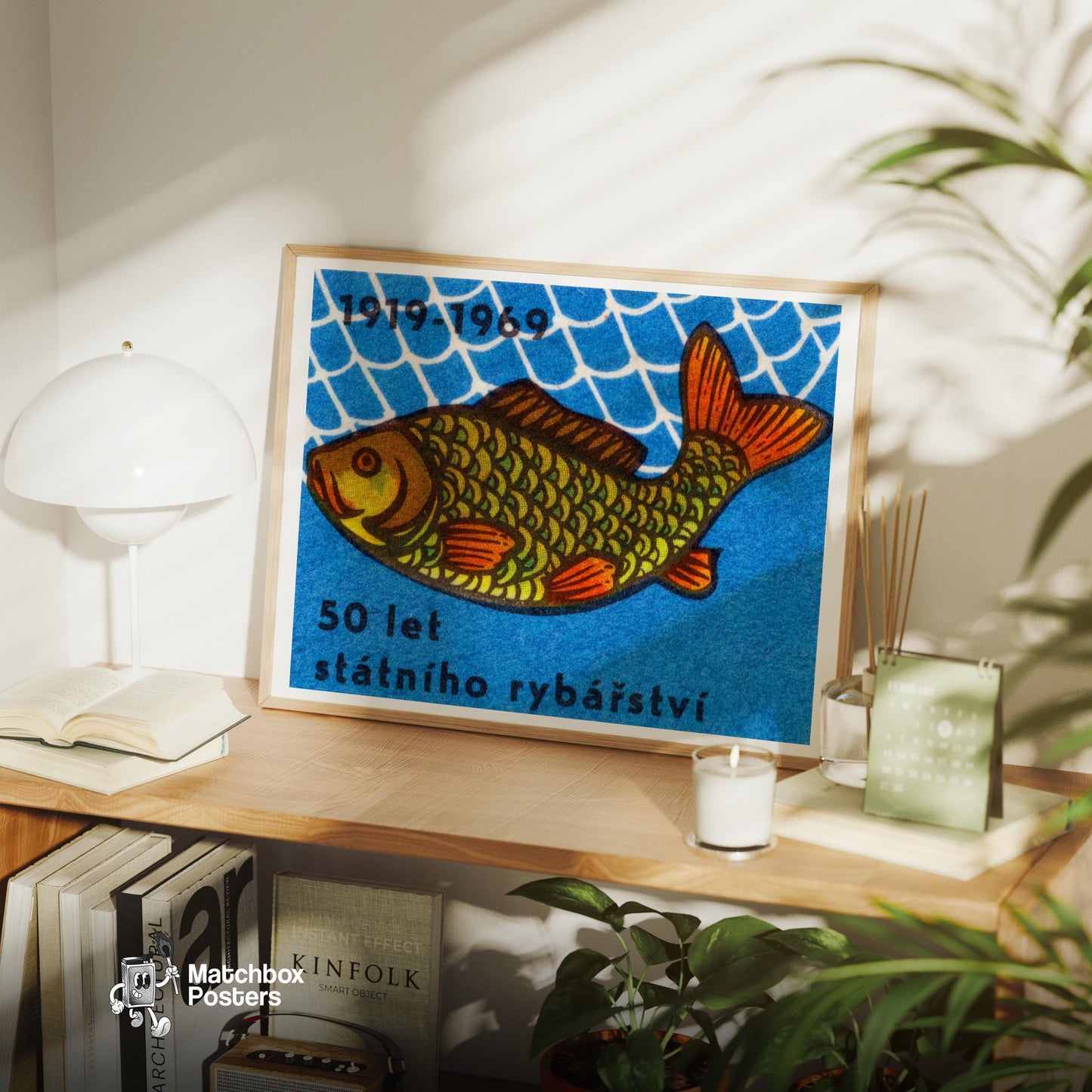 Fish - vintage matchbox label print - office wall