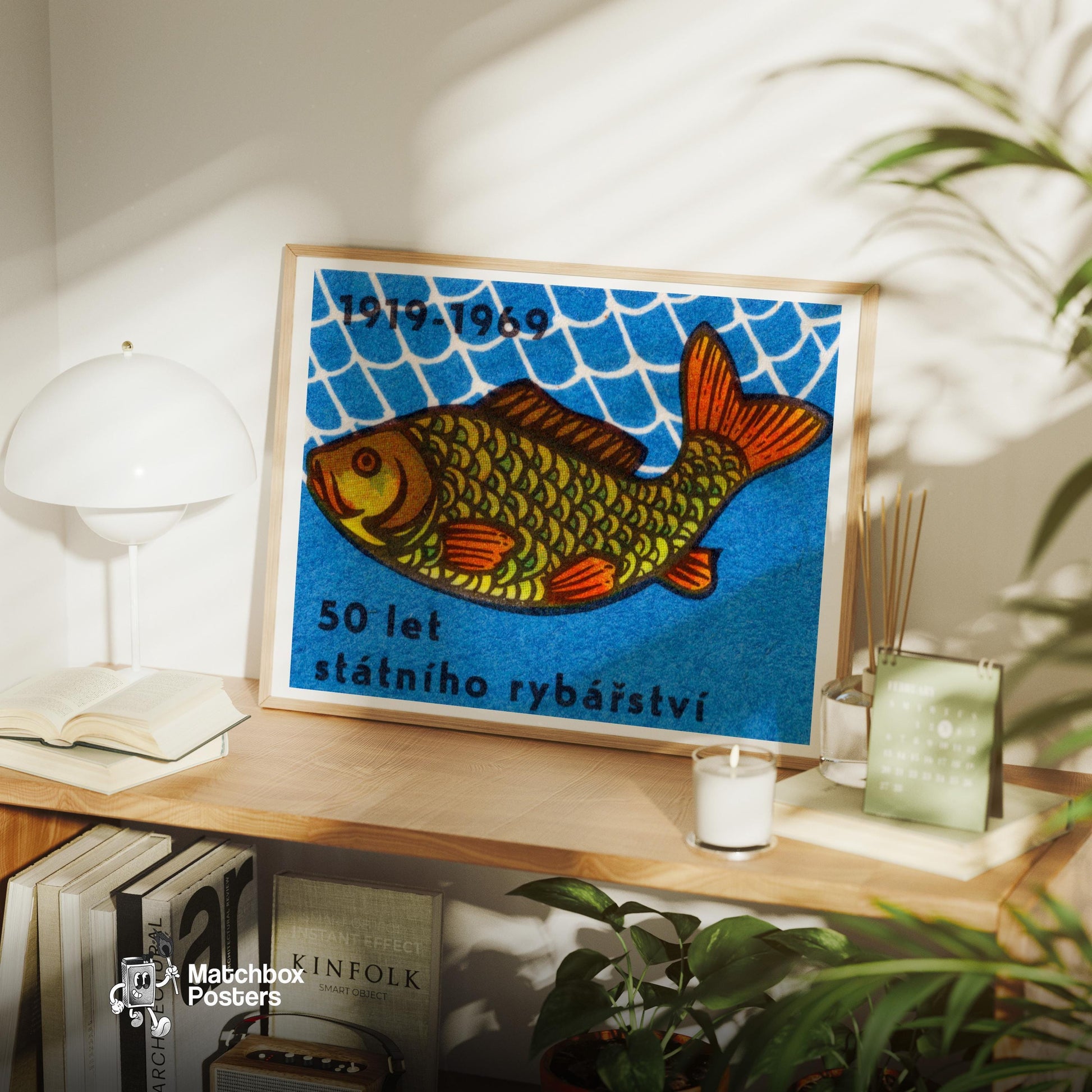 Fish - vintage matchbox label print - office wall