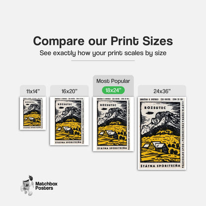 Yellow Cabin - vintage matchbox label print - gallery wall preview
