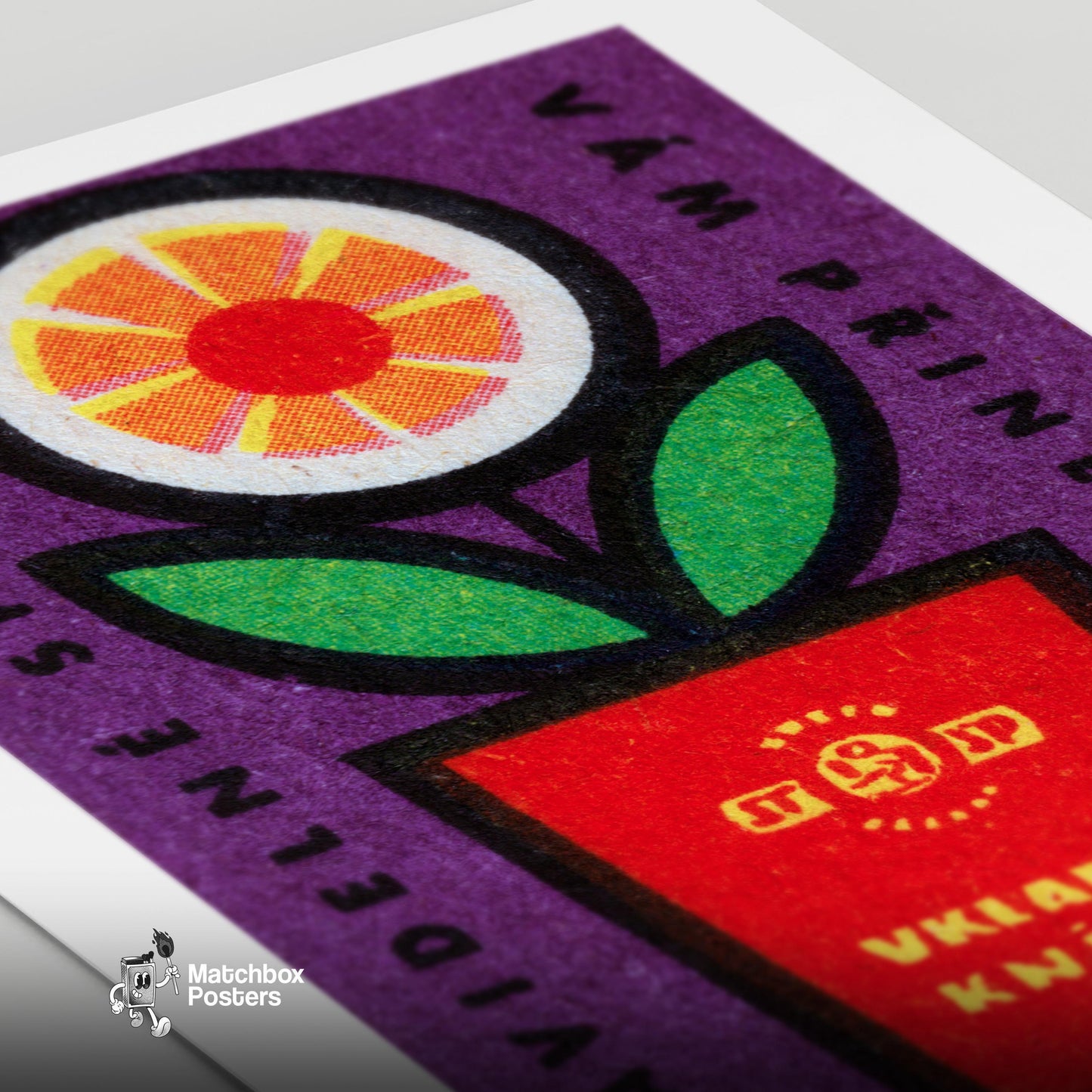 Orange Flower - vintage matchbox label print - close-up detail