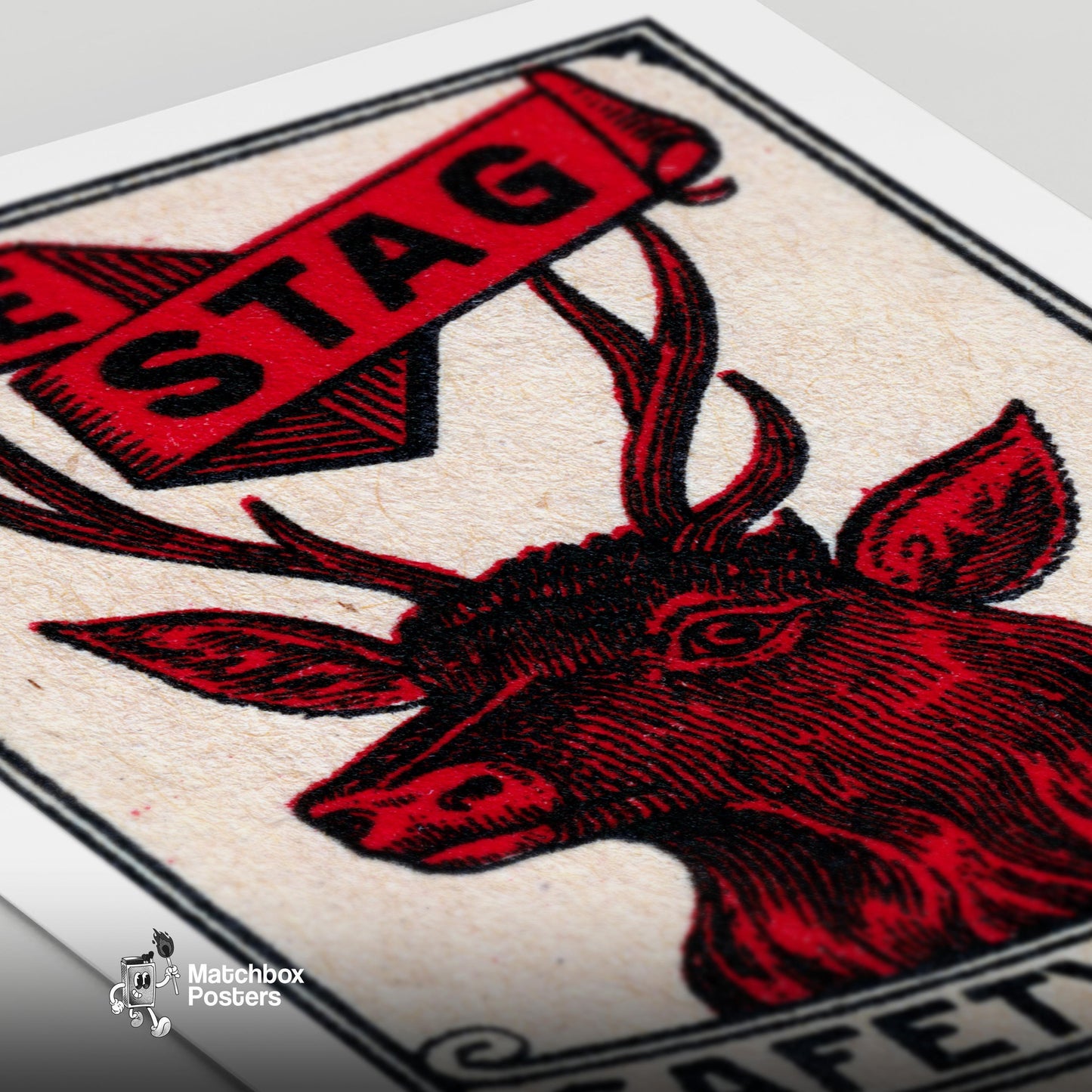 Red Stag - vintage matchbox label print - close-up detail
