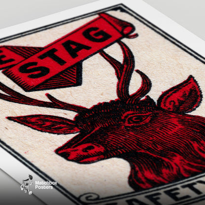 Red Stag - vintage matchbox label print - close-up detail