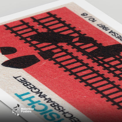 Train Tracks - vintage matchbox label print - close-up detail