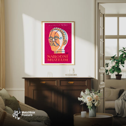 Narodni Museum Statue - vintage matchbox label print - living room mockup