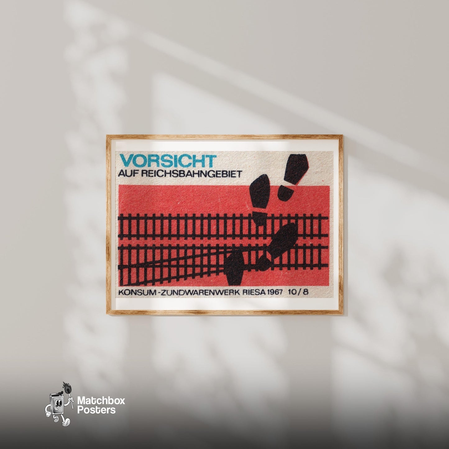 Train Tracks - vintage matchbox label print - bedroom mockup