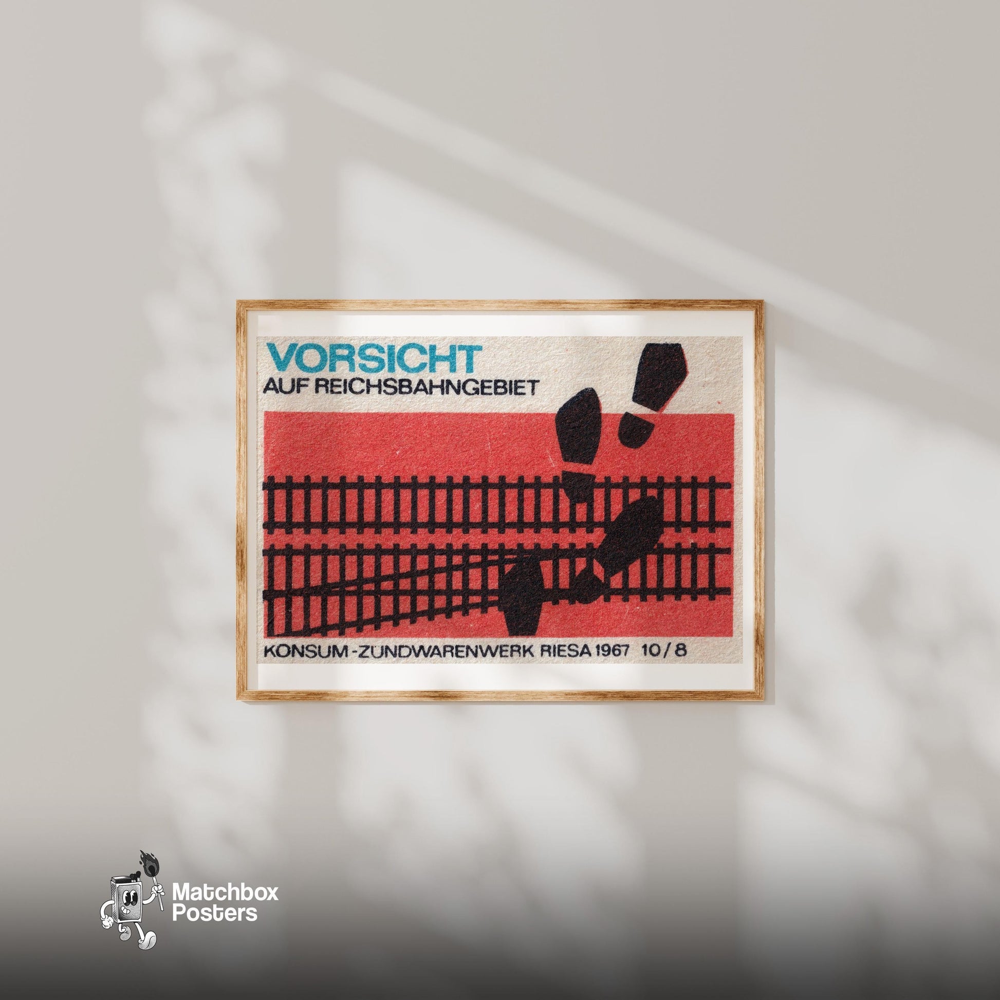 Train Tracks - vintage matchbox label print - bedroom mockup