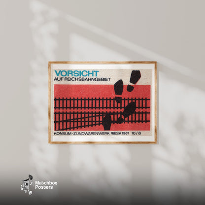 Train Tracks - vintage matchbox label print - bedroom mockup
