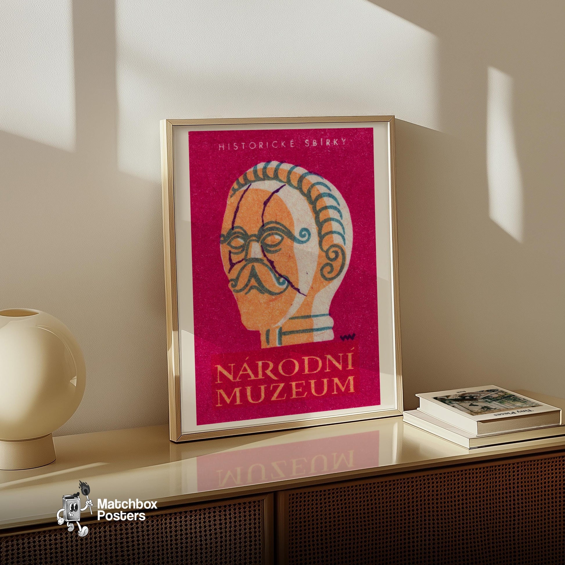 Narodni Museum Statue - vintage matchbox label print - size comparison