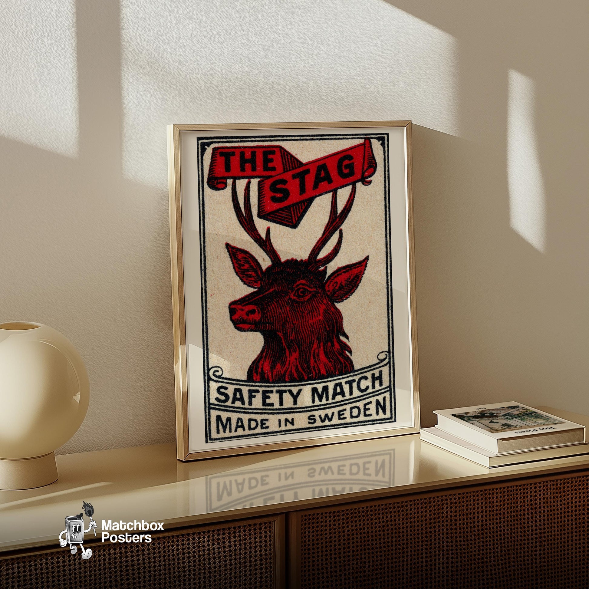 Red Stag - vintage matchbox label print - size comparison