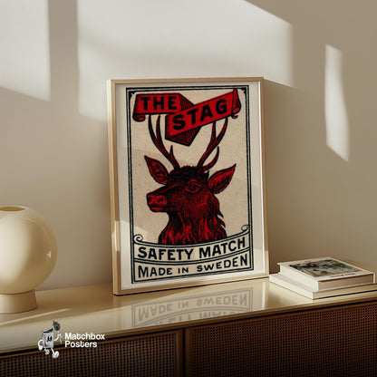 Red Stag - vintage matchbox label print - size comparison