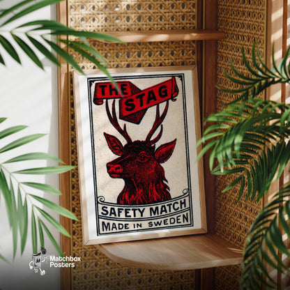 Red Stag - vintage matchbox label print - office wall