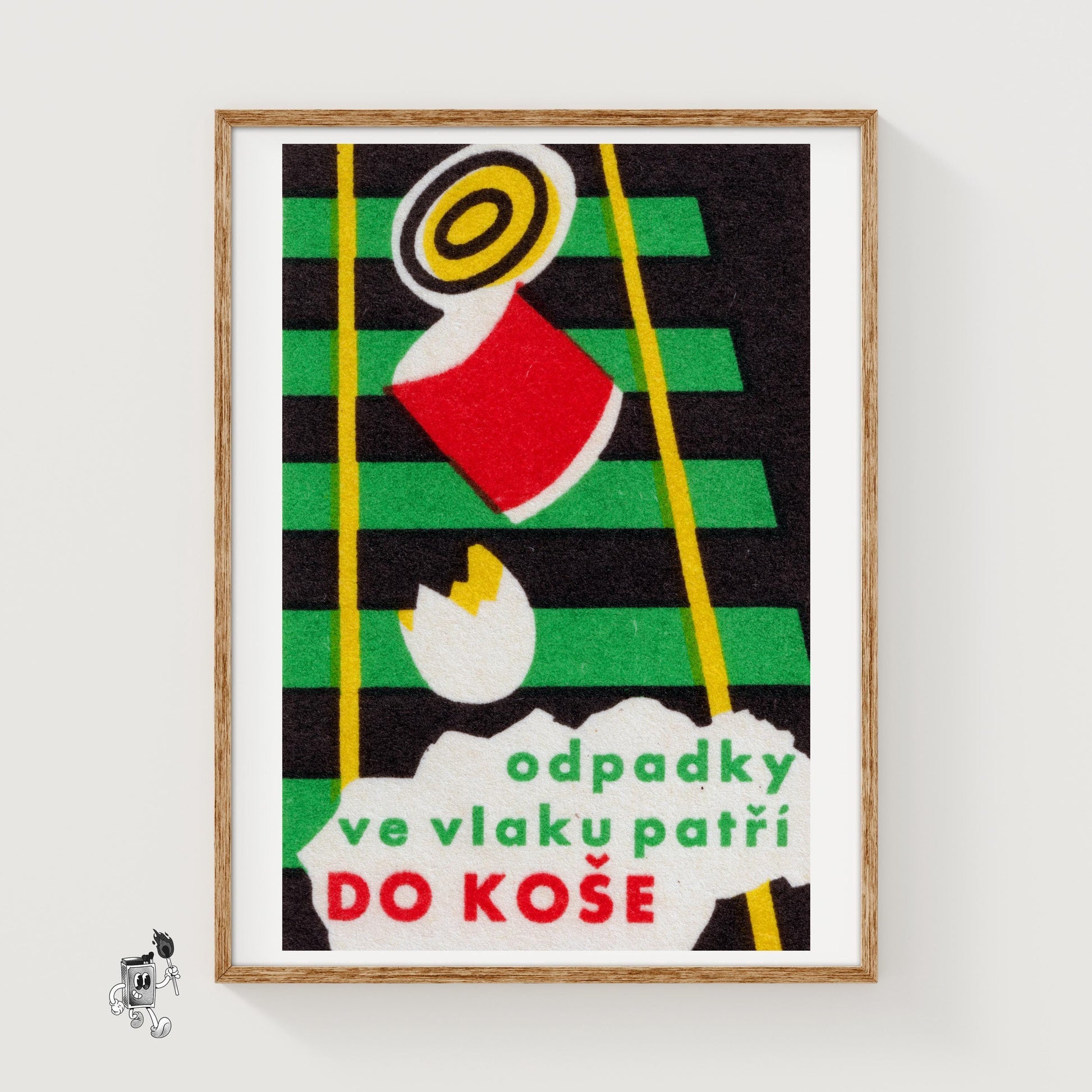 Trash on Train Tracks - vintage matchbox label print