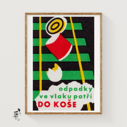 Trash on Train Tracks - vintage matchbox label print