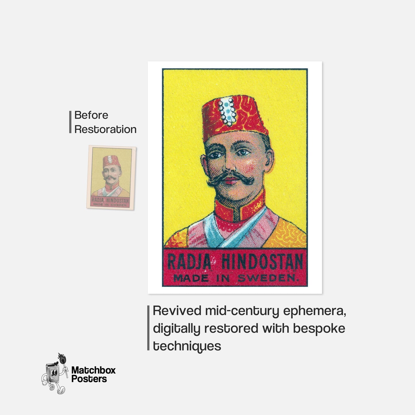 Radja Hindostan Man - vintage matchbox label print - framed wall art preview