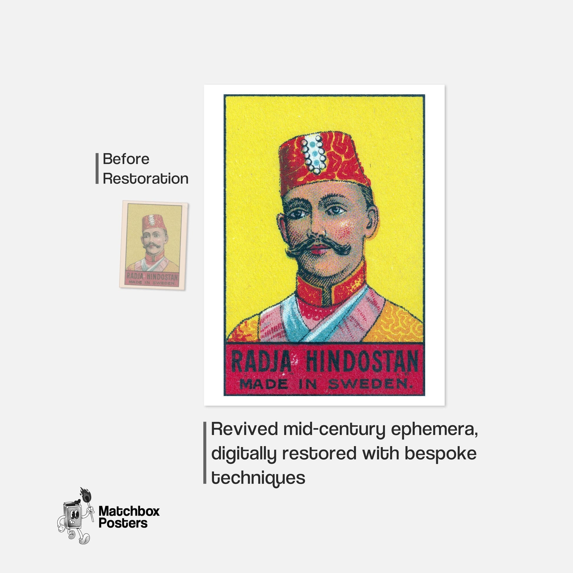Radja Hindostan Man - vintage matchbox label print - framed wall art preview