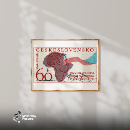 Czech International Aid - vintage matchbox label print - bedroom mockup