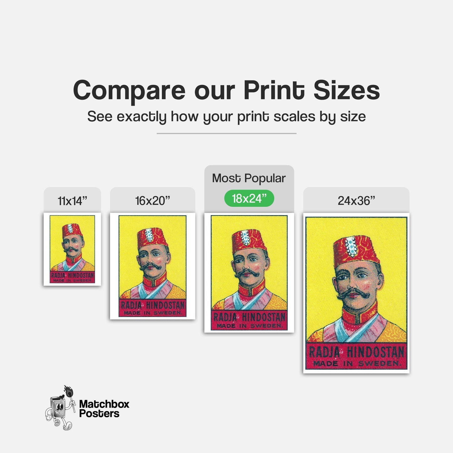 Radja Hindostan Man - vintage matchbox label print - gallery wall preview