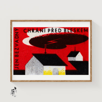 Lightning Strike - vintage matchbox label print