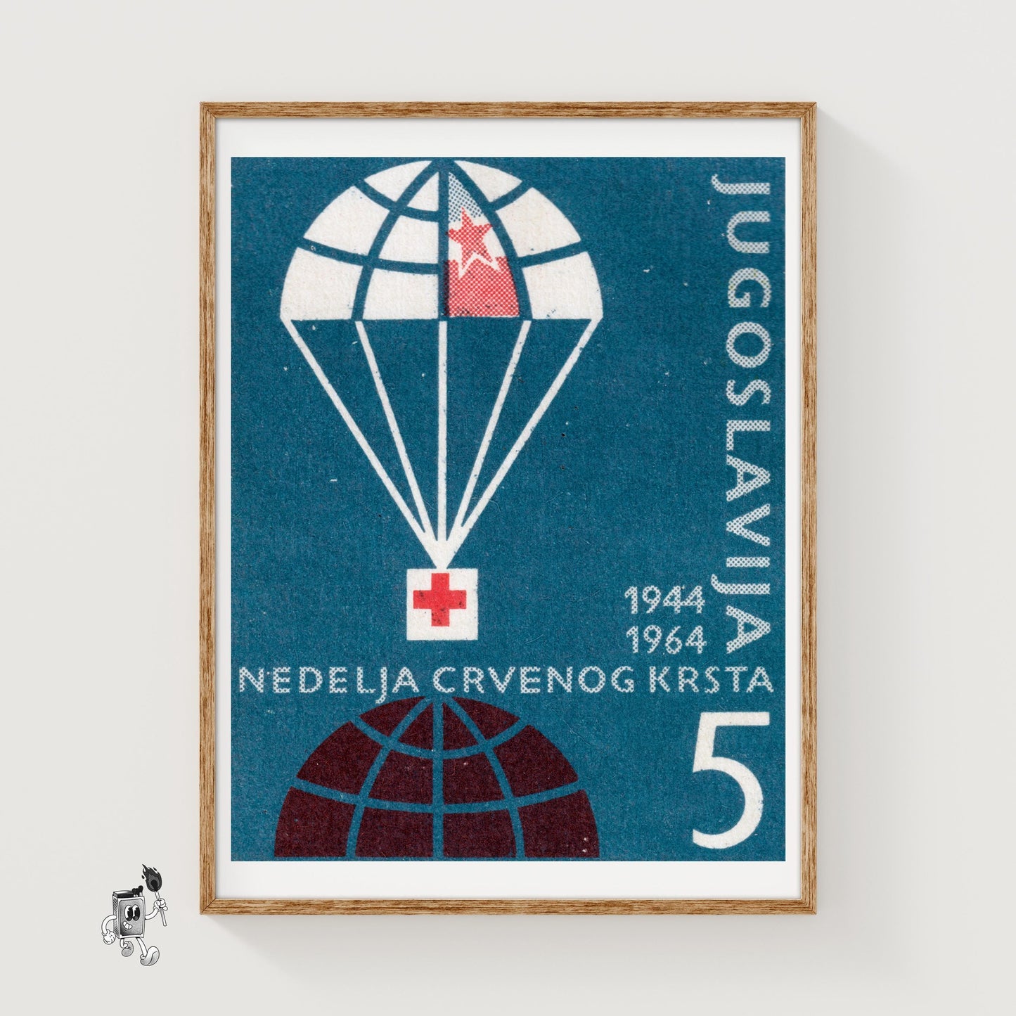 Parachute Red Cross - vintage matchbox label print
