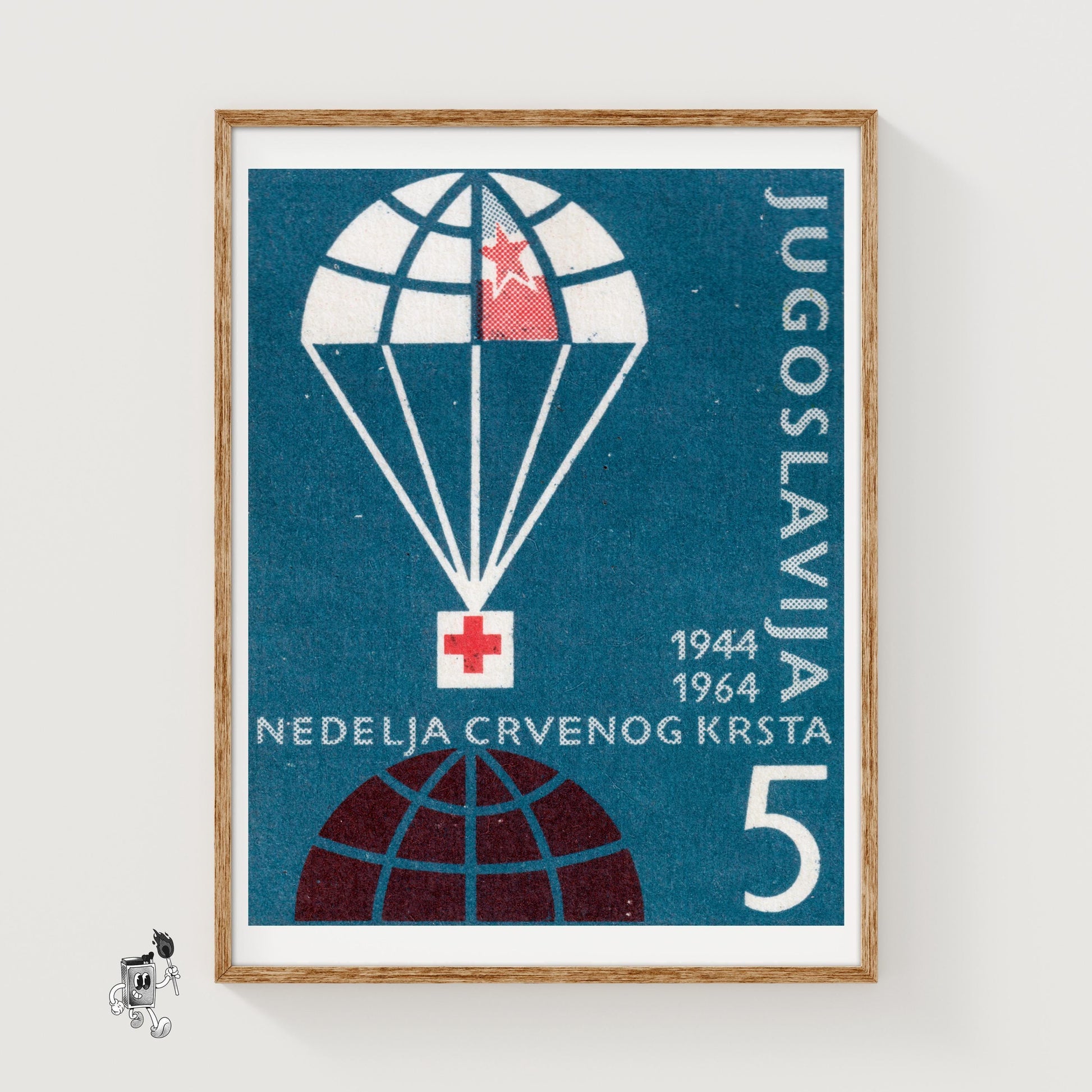 Parachute Red Cross - vintage matchbox label print