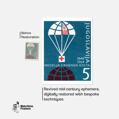 Parachute Red Cross - vintage matchbox label print - framed wall art preview