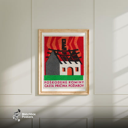 Burning House - vintage matchbox label print - bedroom mockup