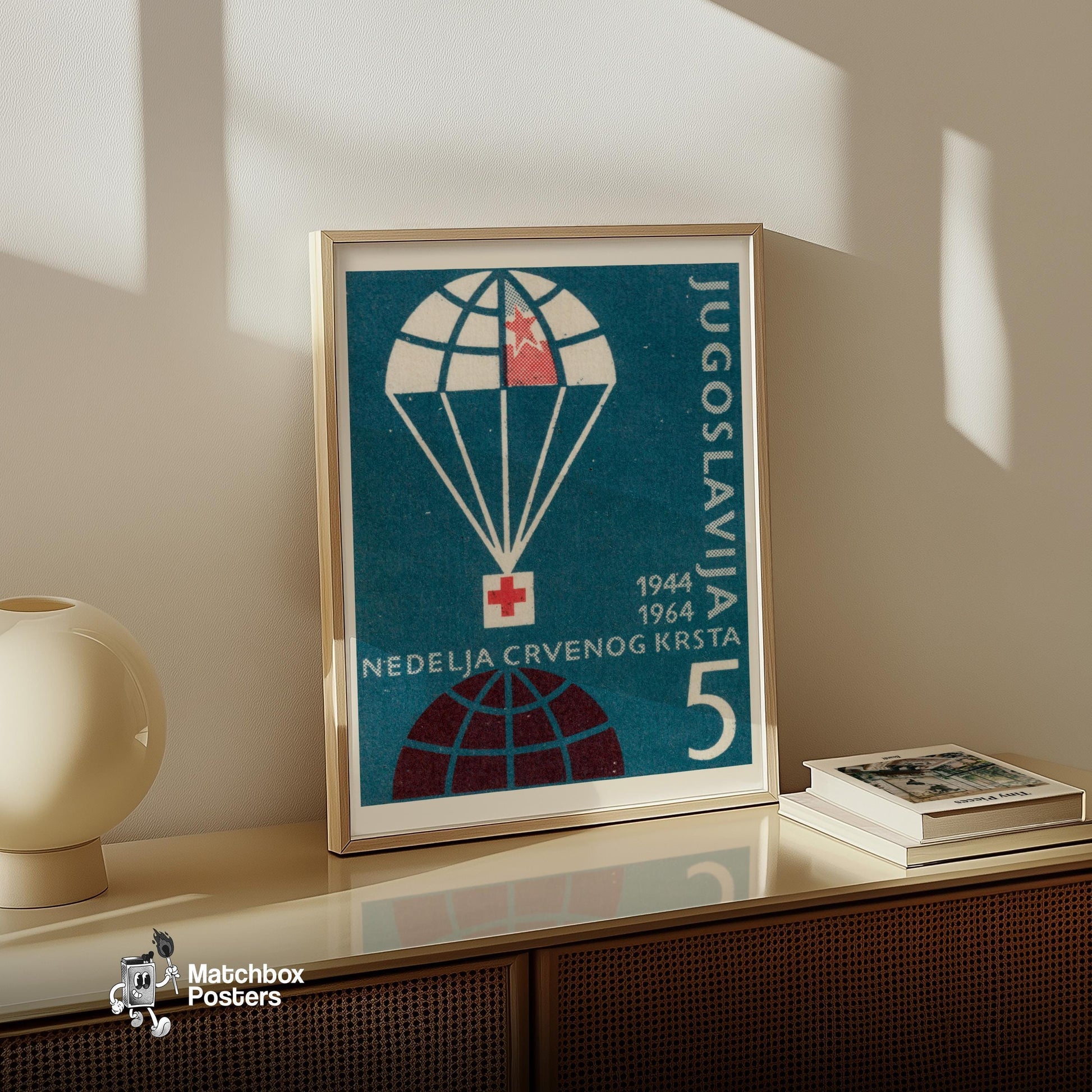 Parachute Red Cross - vintage matchbox label print - size comparison