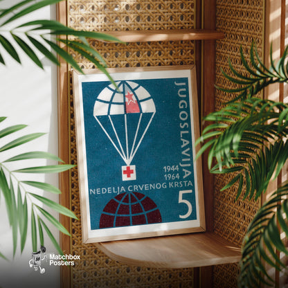 Parachute Red Cross - vintage matchbox label print - office wall