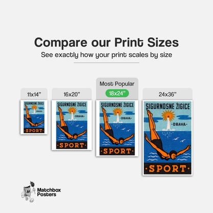 Diver - vintage matchbox label print - gallery wall preview