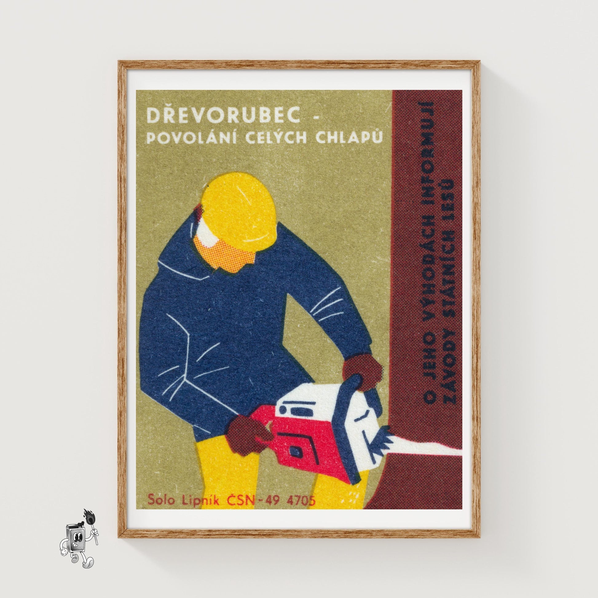 Lumberjack with Chainsaw - vintage matchbox label print