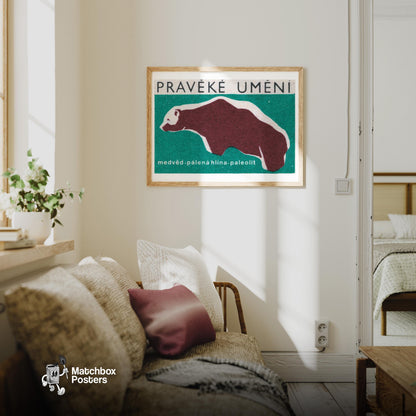 Bear - vintage matchbox label print - living room mockup