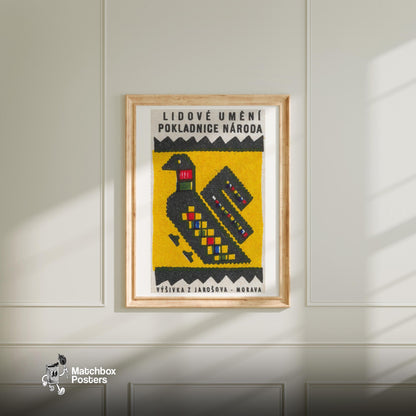 Geometric Pattern Resembling A Bird - vintage matchbox label print - bedroom mockup